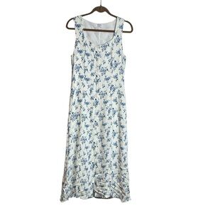 The Workshop Dress Women’s Large Blue White Button Front Back Tie Lined Floral